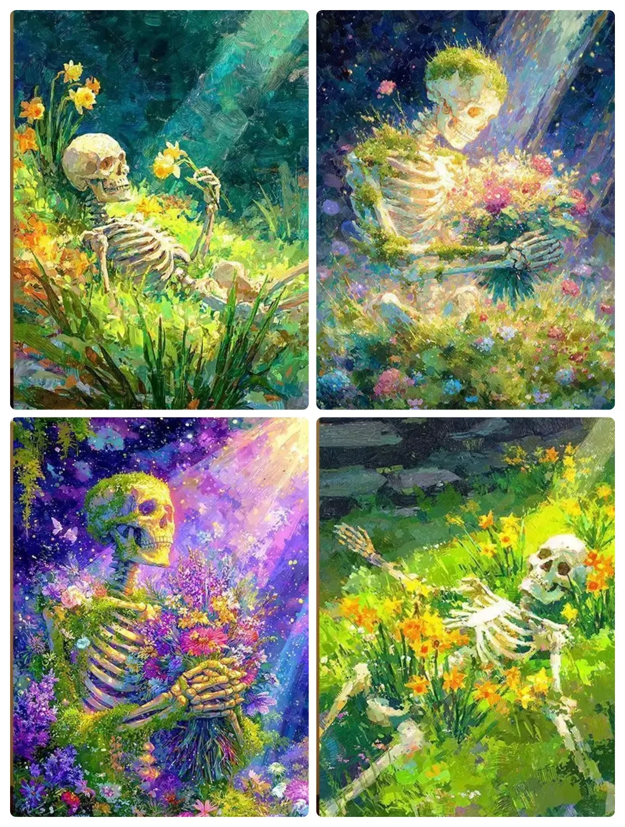 Bones bloom with Flowers Digital Oil Painting By Numbers on Canvas Home Decor for Living Room Bedroom Handmade DIY Gift