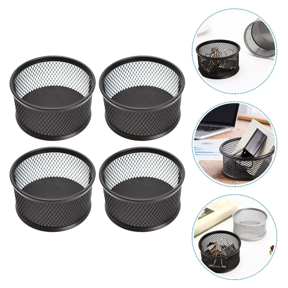 4 PCS Desktop Clip Storage Bucket Holder Accessories Container Black Dispenser Office