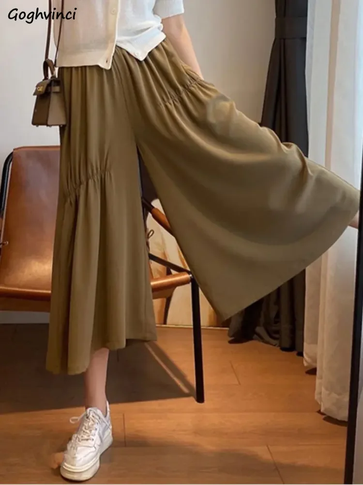 

Pants Women Solid Wide Leg Leisure Office Shirring Holiday Simple All-match Pleated Streetwear Popular Daily Comfortable Summer