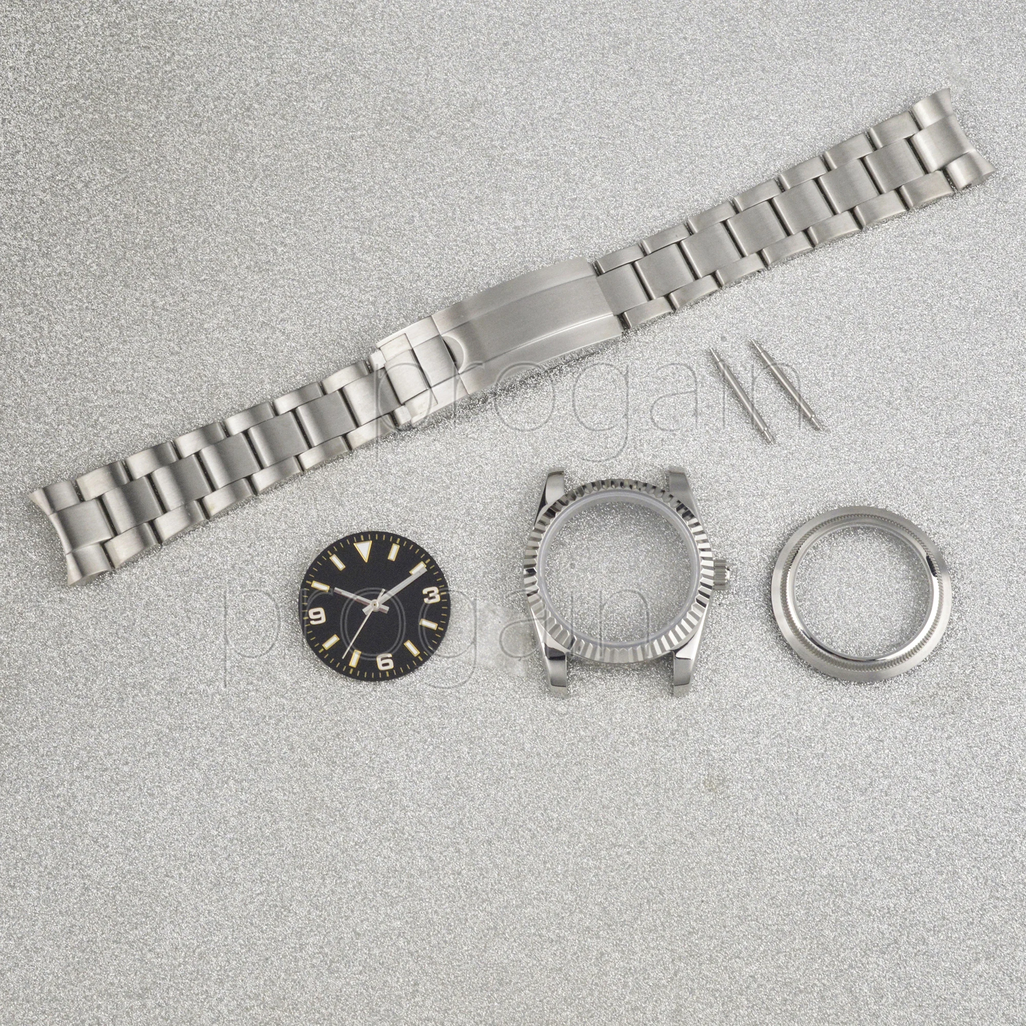 

Silver Watch Case Band Dial Hands 316L Stainless Steel Oyster Bracelet fit NH35 NH36 Movement for Datejust Style Watch Case