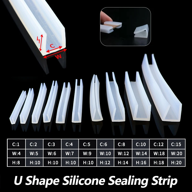 1M Silicone Rubber U Shape Seal Strip Solid Gasket Window Car Door Shower Frameless Glass Edge Weatherstrip Soft Protect
