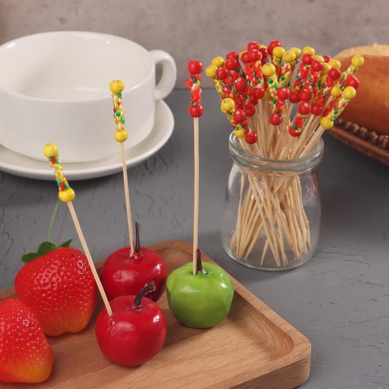 100Pcs/Pack Creative Fruit Fork Cocktail Stick Bamboo Skewers Candied Haws Stick Used For Buffet Wedding Food Decoration