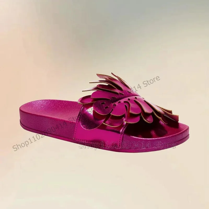 

Rose Red Metal Flower Design Open Toe Slippers Slip On Women Shoes Novel Fashion Party Banquet Outdoors 2025 Zapatos Para Mujere