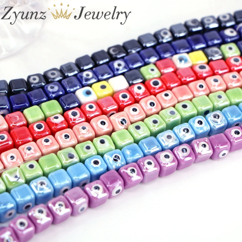 

3 нити, 8 мм, керамические бусины от сглаза для изготовления ювелирных изделий, ожерелий, браслетов, 9 мм, красочные квадратные формы, фарфоровые бусины, аксессуары