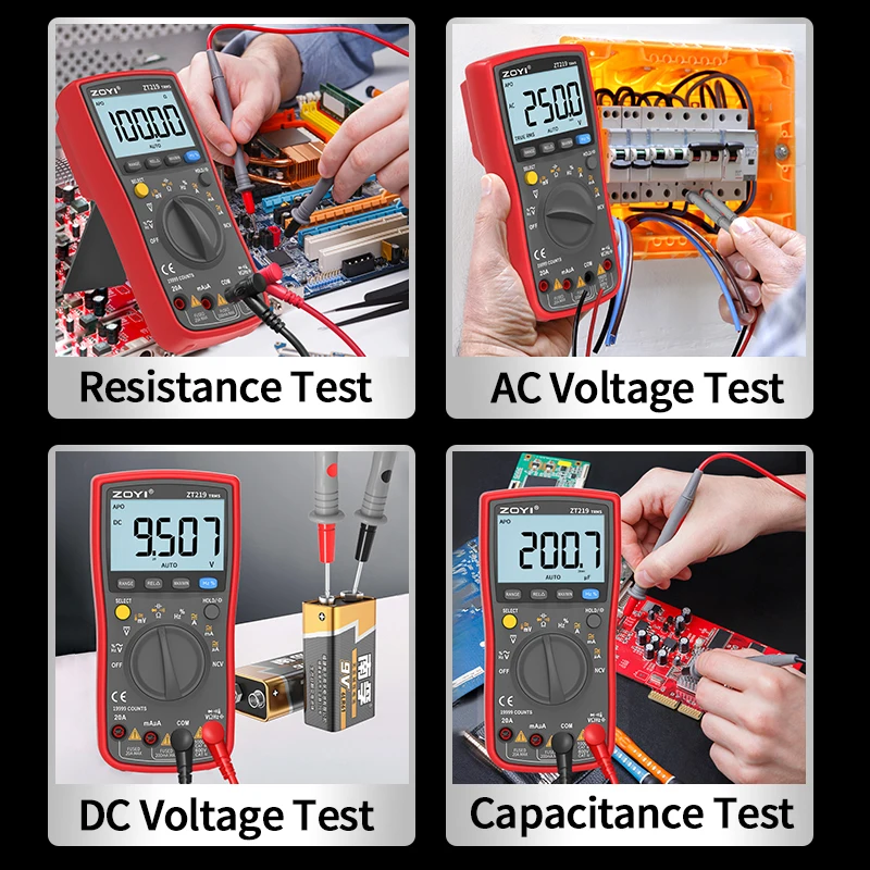 ZOYI ZT219 Digitales Multimeter 19999 Anzeigen True RMS Automotive Elektrik Transistor Kondensator NCV Tester Professionelles Messgerät – Detail 9