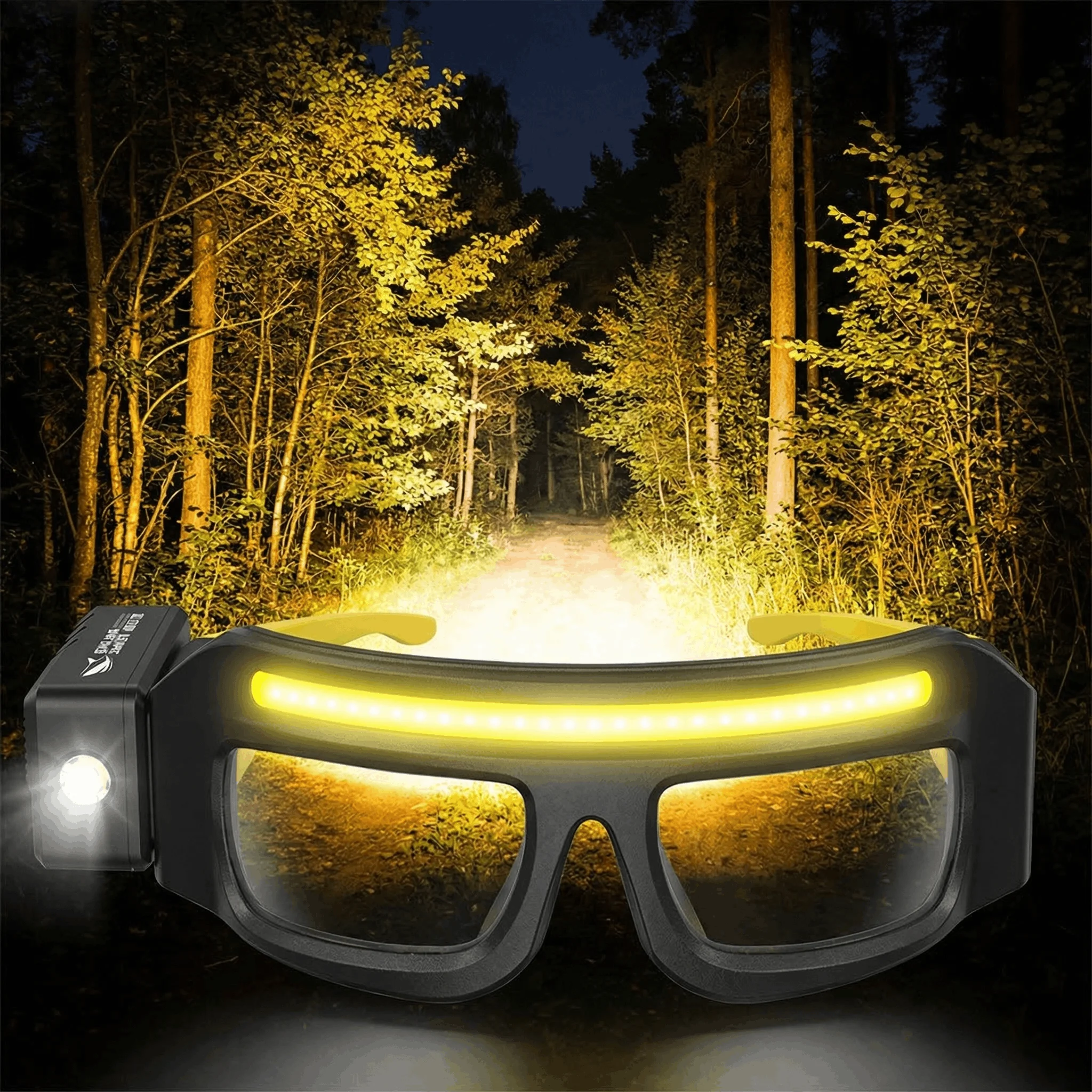 LED Rechargeable Headlight Glasses with Motion Sensor and Touch Control, warning headlamp,5 Modes USB-C compact and portable, touch-sensitive headlamp Lighting for Running, Camping, Fishing, Cycling, Hiking