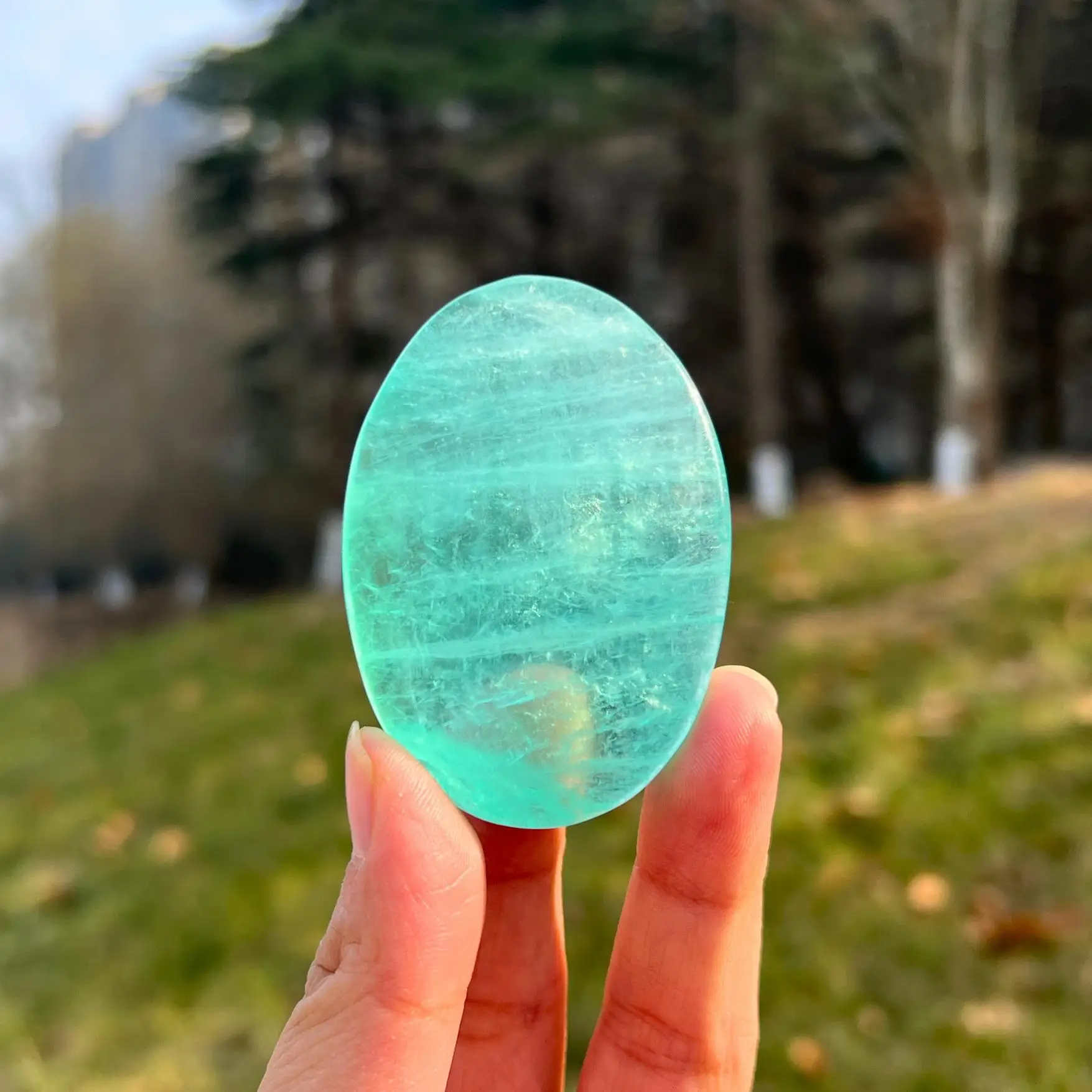 

1pc Green Fluorite Palm stone, Natural Crystal Ornament for Home Decor, Perfect Holiday Gift for Christmas, Hal, Easter
