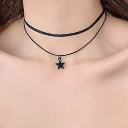 Double Layers Simple Black Star Short Neck Chain Choker for Girls Gothic Fashion Charm Women's Necklace Trendy Friends Jewelry