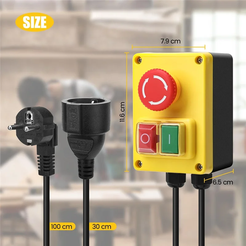 

ABUG-For Milling Tables& Electrical Devices Compatible 220V Single-Phase Safety Switch With Emergency Stop Ideal Eu Plug