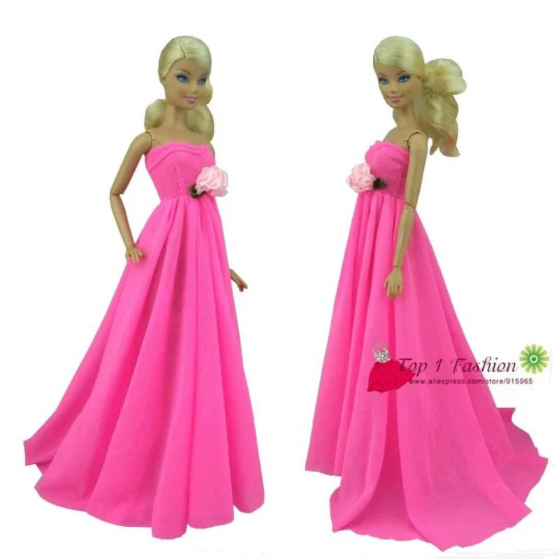 Vestido de novia de fiesta de noche granadina elegancia rosa rosa para muñeca Barbie