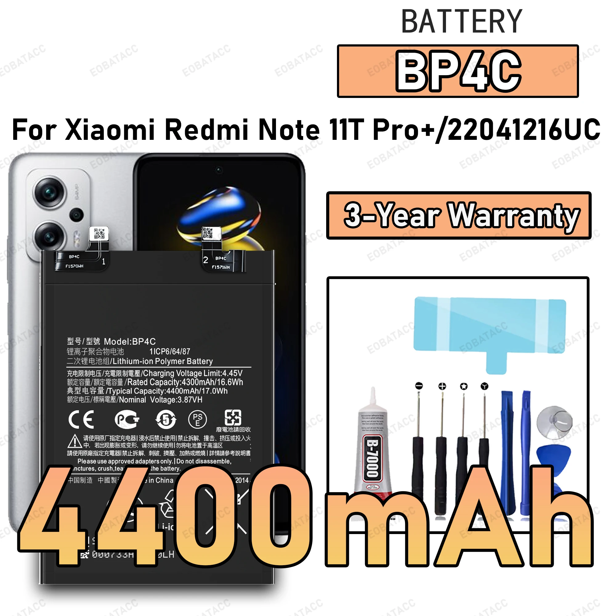 

100% New High Quality BP4C Battery For Xiaomi Redmi Note 11T Pro PLUs/22041216UC Phone Replacement Bateria BATTERY +Free Tools