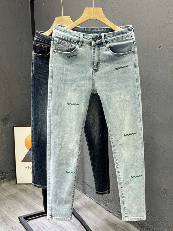 

Мужские джинсы Slim Fit: Зимние, модные, в корейском стиле, зауженные, эластичные, длинные брюки для молодежи, повседневная одежда