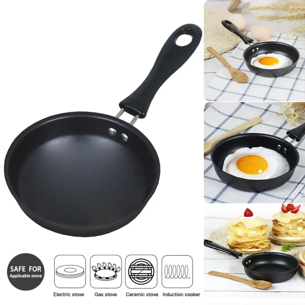 Mini Frying Pan Poached Portable Egg Household Small Kitchen Cooker Cookware 12cm Nonstick Iron Skillet with Anti-scald Handle