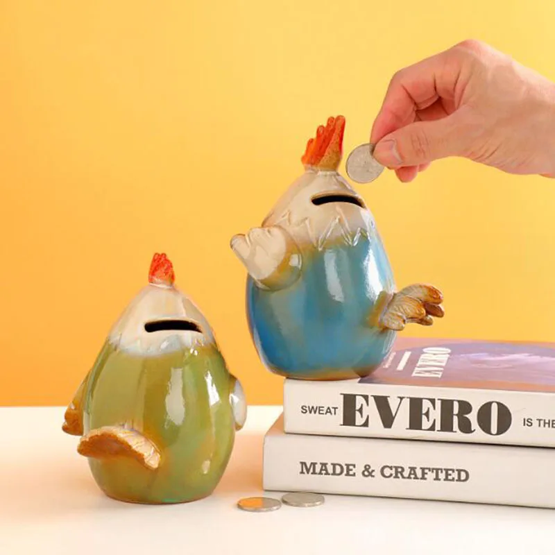 Ceramic Kiln Glazed Rooster Hen Figurines Miniatures Crafts Art Desktop Ornaments Saving Pot Home Decor view 2