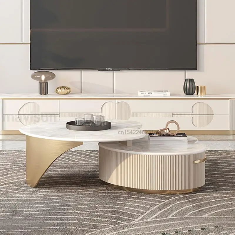 

White Coffee Table With Solid Wood Drawer Light Luxury Modern Home Furniture Living Room High-End Rock Plate Heart-Shaped Table