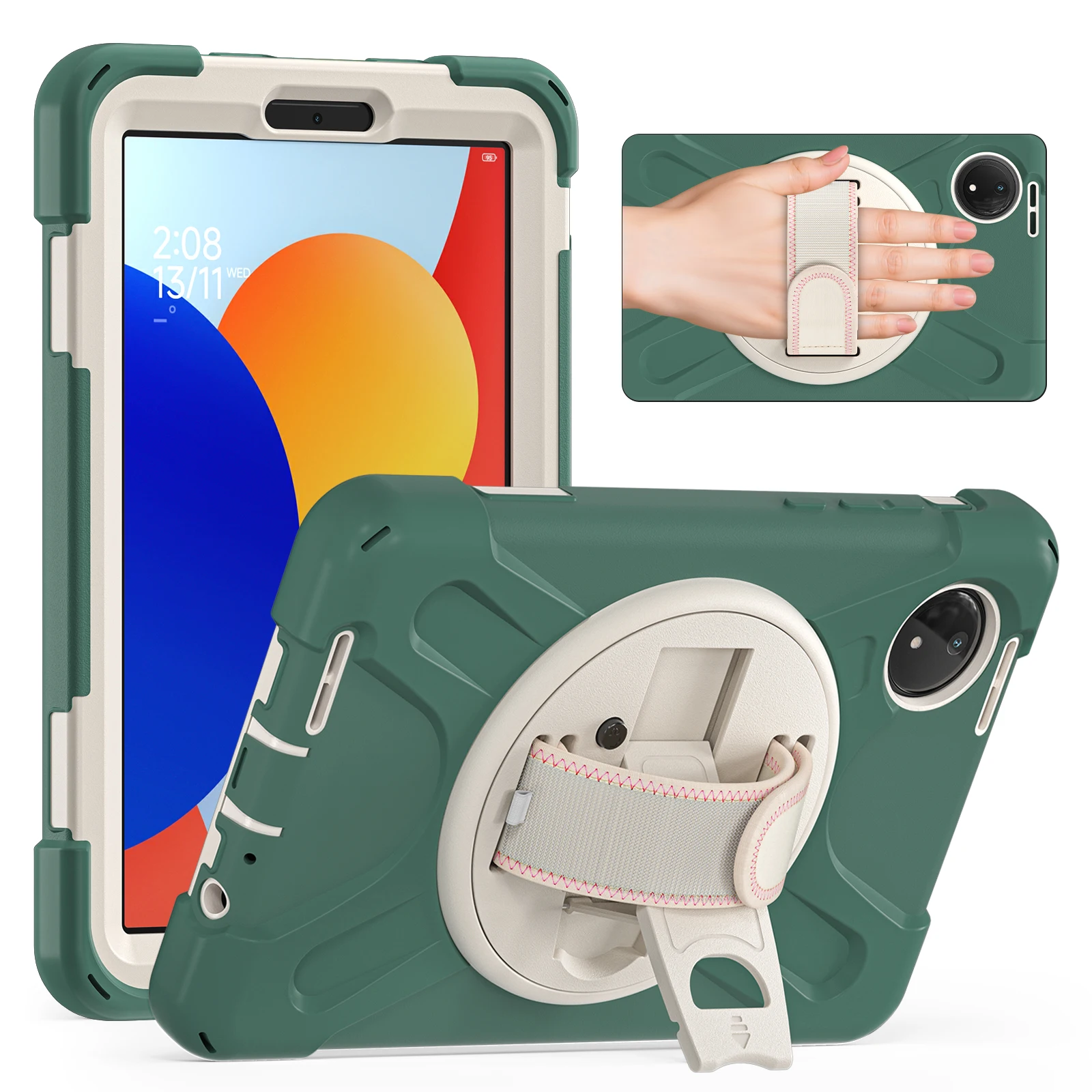 

Прочный чехол для Xiaomi Redmi Pad SE 4G 8,7 дюйма 2024 220233L2G, сверхпрочный чехол с вращающейся подставкой на 360 градусов и слотом для ручки, плечевой ремень