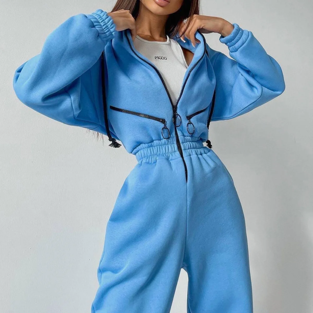 2022 Fleece Sport Jumpsuit Women Playsuit Sportswear Female Long Sleeve Zipper Hoodies Jumpsuits Warm One Piece Outfit Overalls