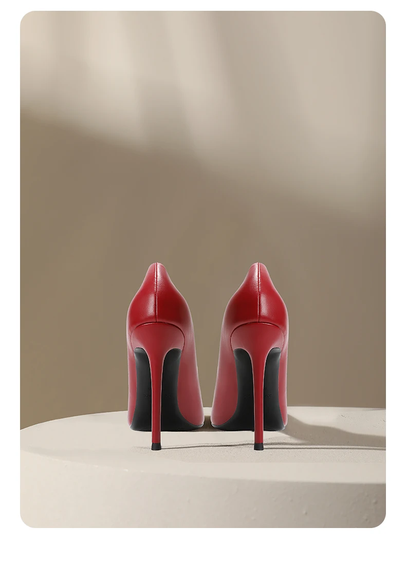 Temperament Pointed Wine Red High Heels Women's Soft Leather Single Shoes Shallow Mouth New Fashionable High Heels Single Shoes