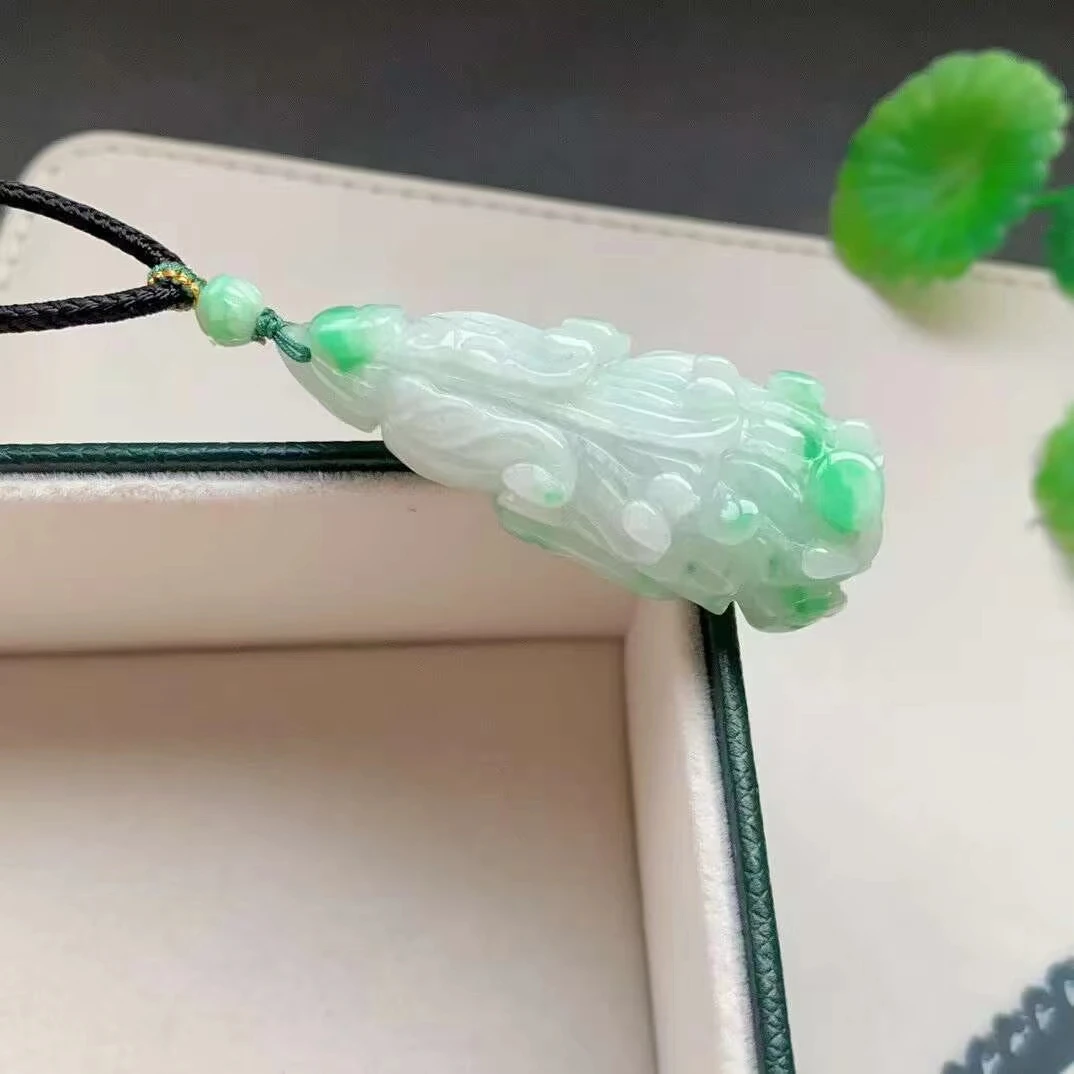 

Natural Jade A Green Gemstone Pendant Necklace Cabbage 48.3-17.8-11.8mm Jade Women Men Barrel Stone Jade A Necklace AAAAA