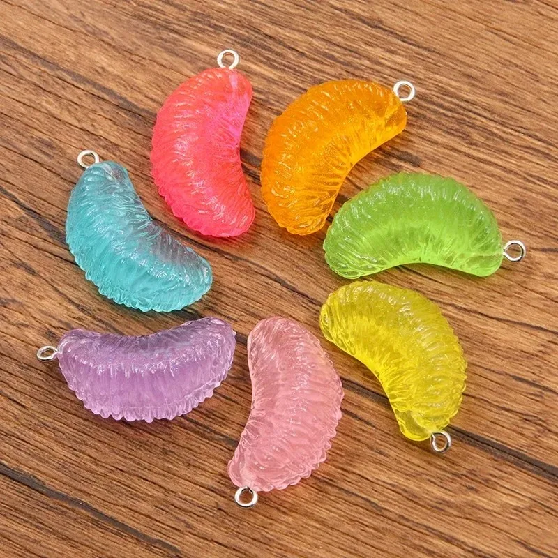 10Pcs 18X33MM Simulation Tangerine Acrylic Charms Mixed 7 Colors Fruit Pendants Handmade Findings for Jewelry Making