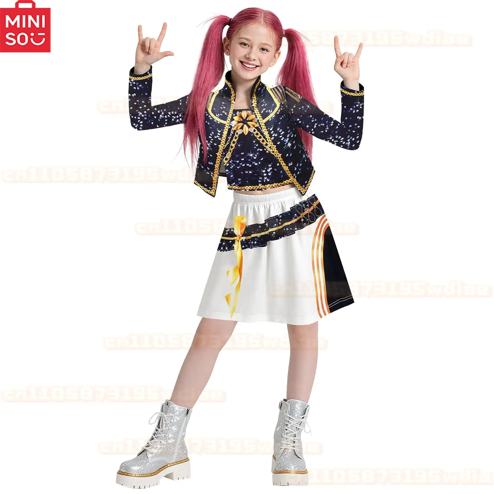 Girls Kpop Zoey Cosplay Costume Halloween Demon Hunters Rumi Mira Cosplay Tops Skirt Clothes Printed Stage Dress Kids Role Play