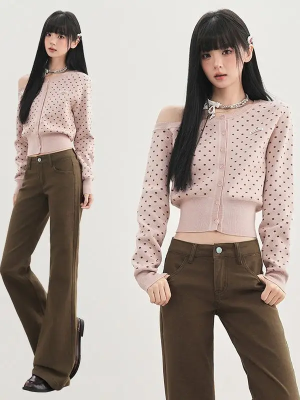 

Low Waist Bell Bottom Denim Jeans Brown Color American Style Retro Slim Fit Ladies Jeans Cotton Elastic Fabric Autumn Season