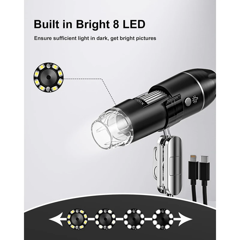 Caméra de microscope numérique, microscope de poche à grossissement 50X-1600X, déterminer, 1 jeu