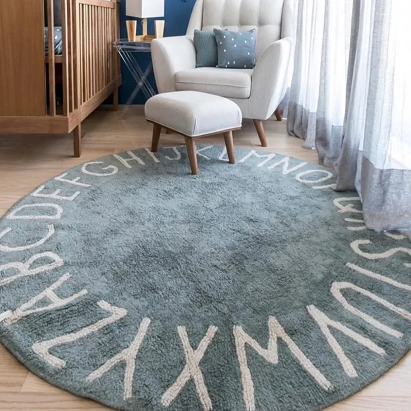 Nordic Style Cartoon Children's Room Carpet 26 English Letters Round Soft Plush Carpet Tent Climbing Mat Non-slip Mat