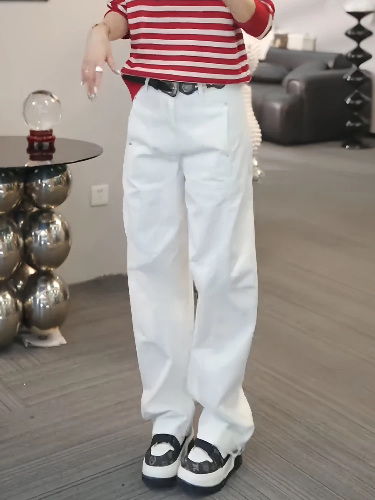 

Уникальные красивые узкие джинсы с высокой талией и широкими штанинами для женщин, повседневные прямые брюки, осенний модный тренд