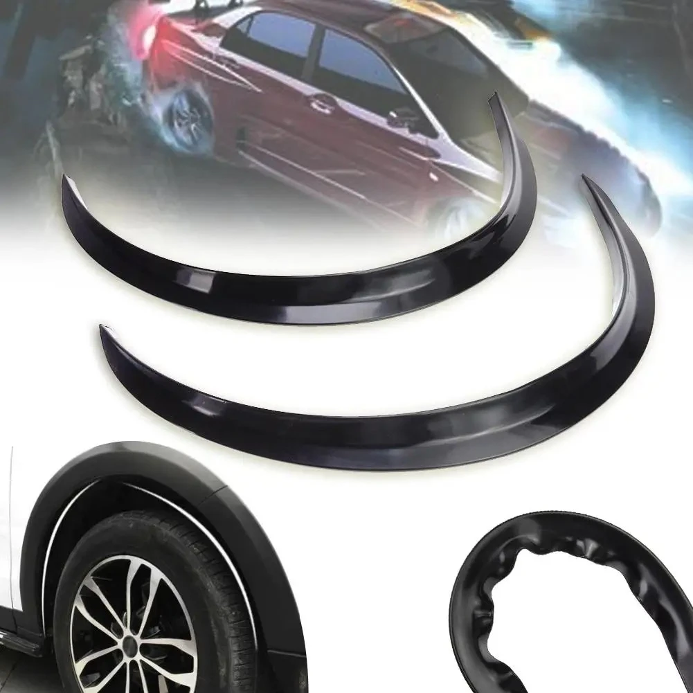 2 Peças Arcos de Roda Universais para Carro, Extensões de Para-lama Laterais Pretas Brilhantes 73cm, Proteção Automotiva