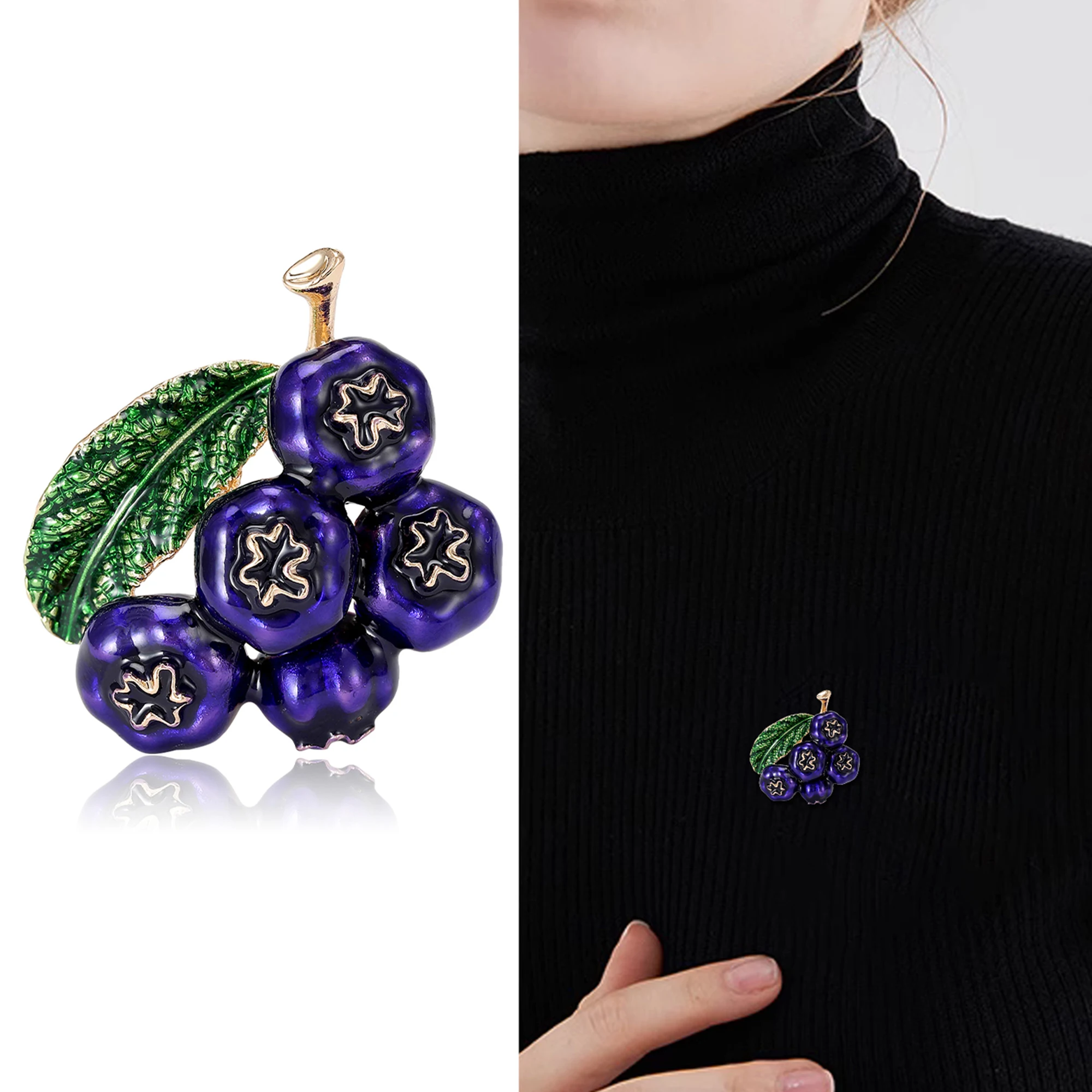 Beaut&Berry Luxury Enamel Blueberry Brooches for Women Unisex Fruit Pins Casual Party Jewelry Accessories Gifts Decoration