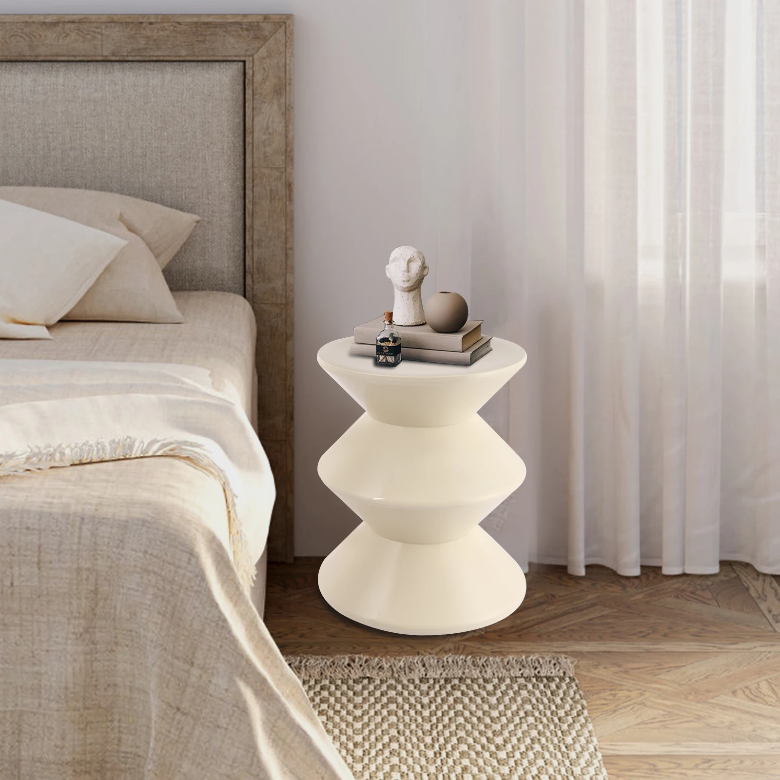 Sofa Side Table Modern White Round End Table Sitting Chair Sofa Side Bedside End Table for Living Room Bedroom Interiors