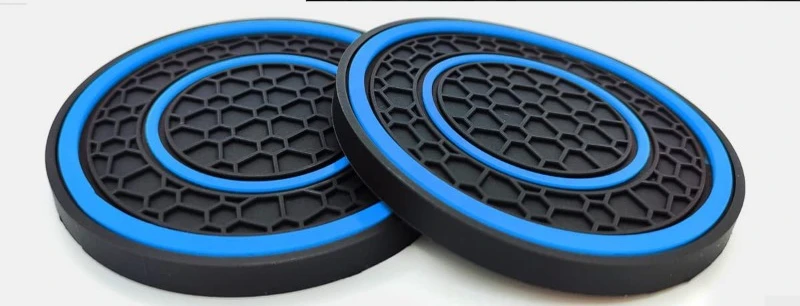 2 Stück 7cm/2,75 Zoll Auto-Mittelkonsolen-Antirutschmatte Leicht zu Reinigen Staubdichter PVC-Untersetzer mit Doppelkreis-Wabenmuster für Autoinnenraum