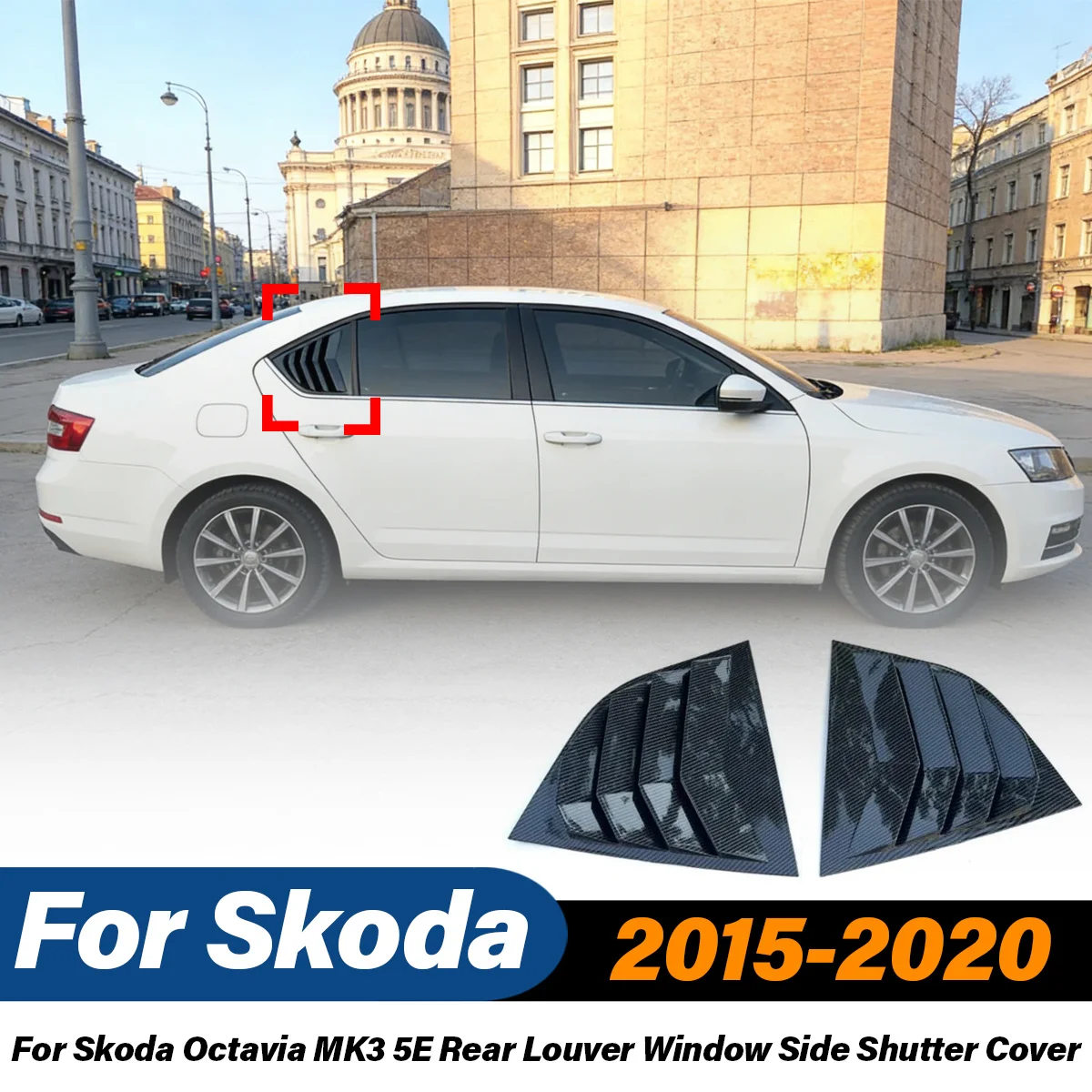 For Skoda Octavia MK3 5E 2015 2016 2017 2018 2019 2020 Glossy Black Rear Louver Window Side Shutter Cover Trim Car Accessories