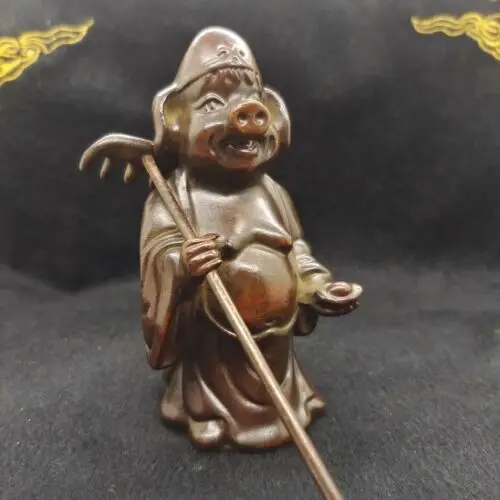 Chinese Antique Bronze West Journey Pig Statue Decorations