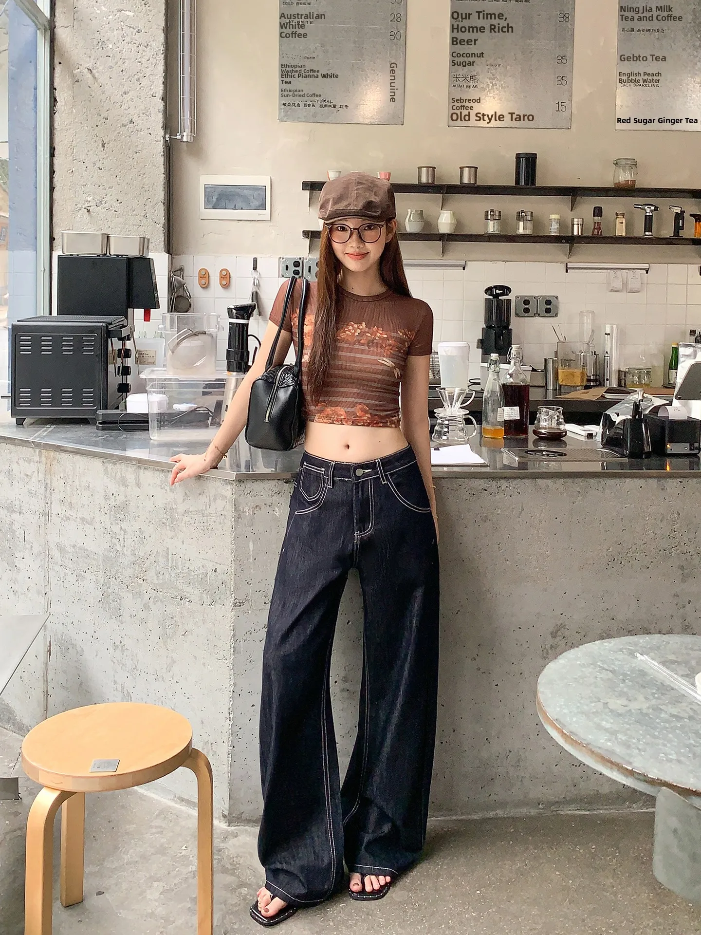 TGXQ American Original Cow Paris Buckle Knife Jeans Women's Loose High Waist Wide Leg Pants Casual Comfortable Denim Trousers