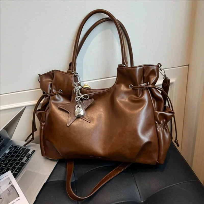 Oil Wax Leather Tote Bag 2026 New Large Capacity Retro Casual Light Luxury Single Shoulder Crossbody Bags
