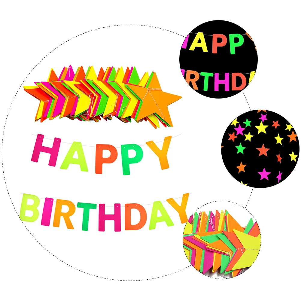 

Fluorescent Paper Banner Colorful Flags Pre assembled Garland for Birthday Parties Carnivals Sticks Supplies