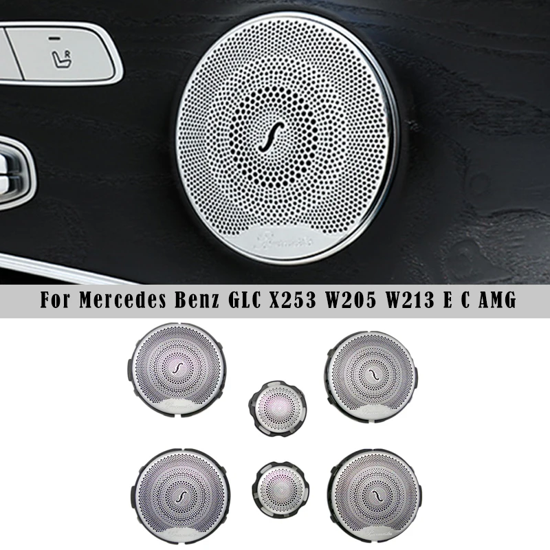 6 Car Speaker Covers For Mercedes Benz GLC X253 W205 W213 E C AMG Class Series Silver Door Loudspeaker Tweeter Midrange Lid Trim