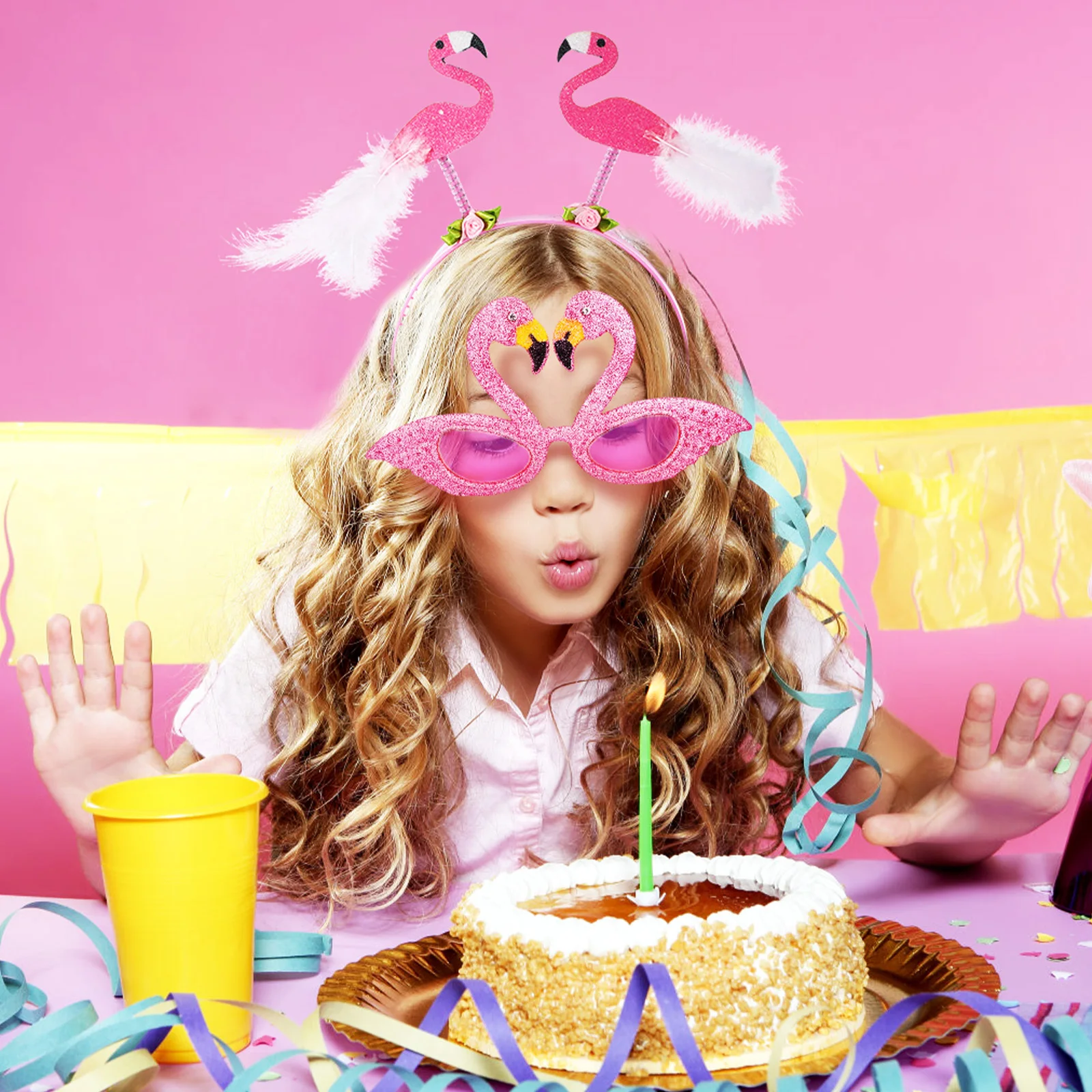 

1Set Flamingo Party Glasses Headband Set Universal Size Funny Flamingo Eyeglasses Party Props Hair Accessories Women