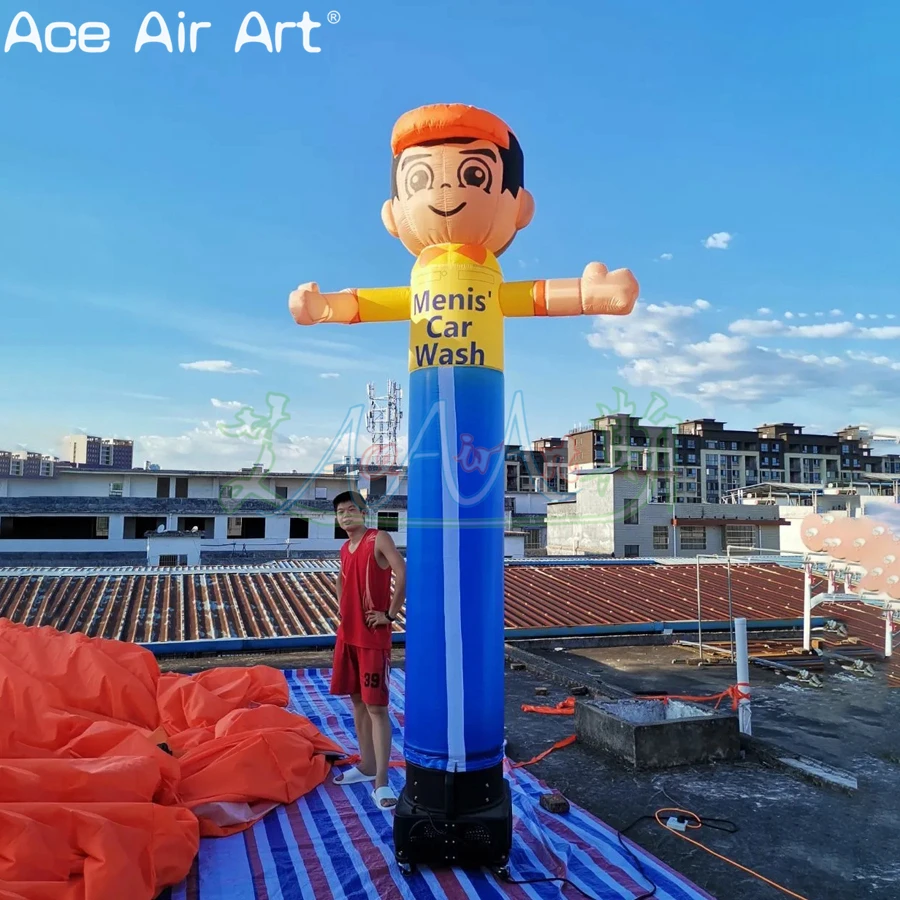 3m H Inflatable Little Character Sky Air Dancer Salute Boy with Peaked Cap for Events Party and Advertising