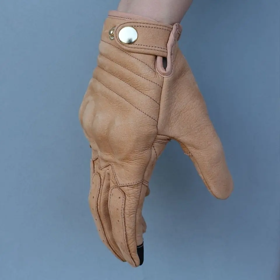 1 Pair Cowhide Cycling Locomotive Gloves Retro Harley Outdoor Sports Anti-drop Non-slip Wear-resistant Leather Gloves for Men