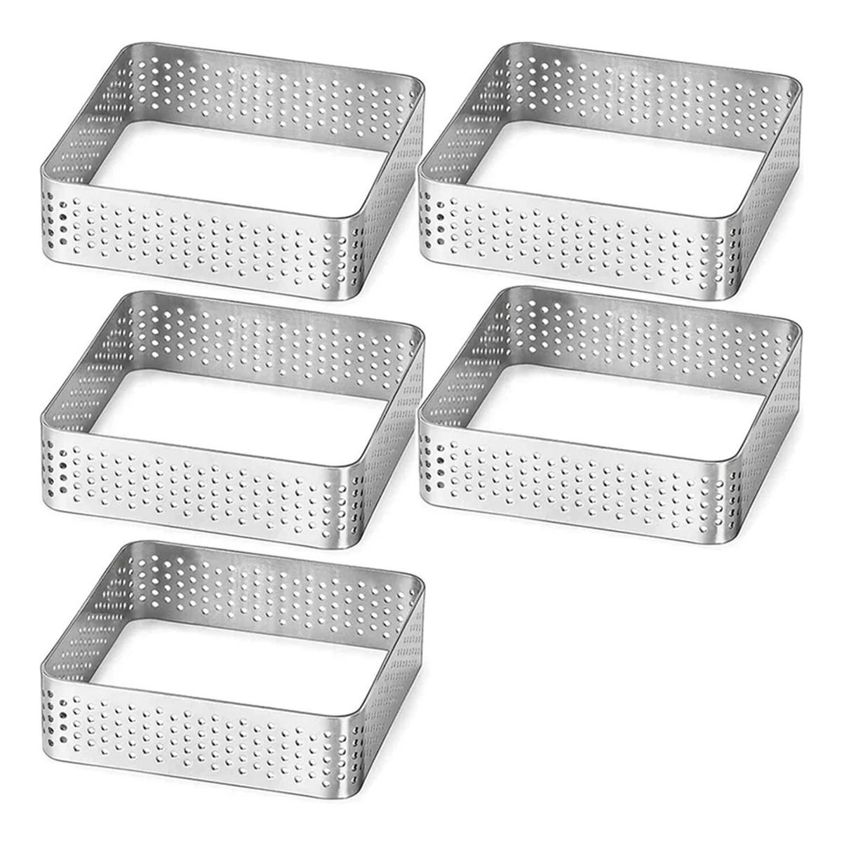 Perforated Tart Ring Stainless Steel Tartlet Molds Square Shape Mould Cake Circle French Pastry Baking Tool, 30 Pack