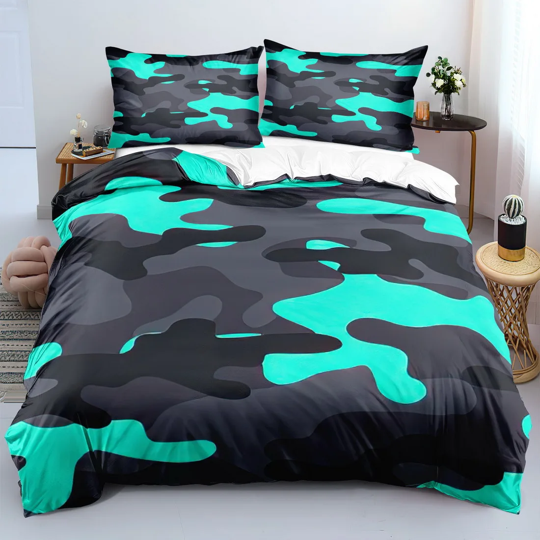 Camouflage Theme Duvet Cover Set Soft Comfortable and Breathable Camouflage Print Bedding Set Machine Washable All-Season Use