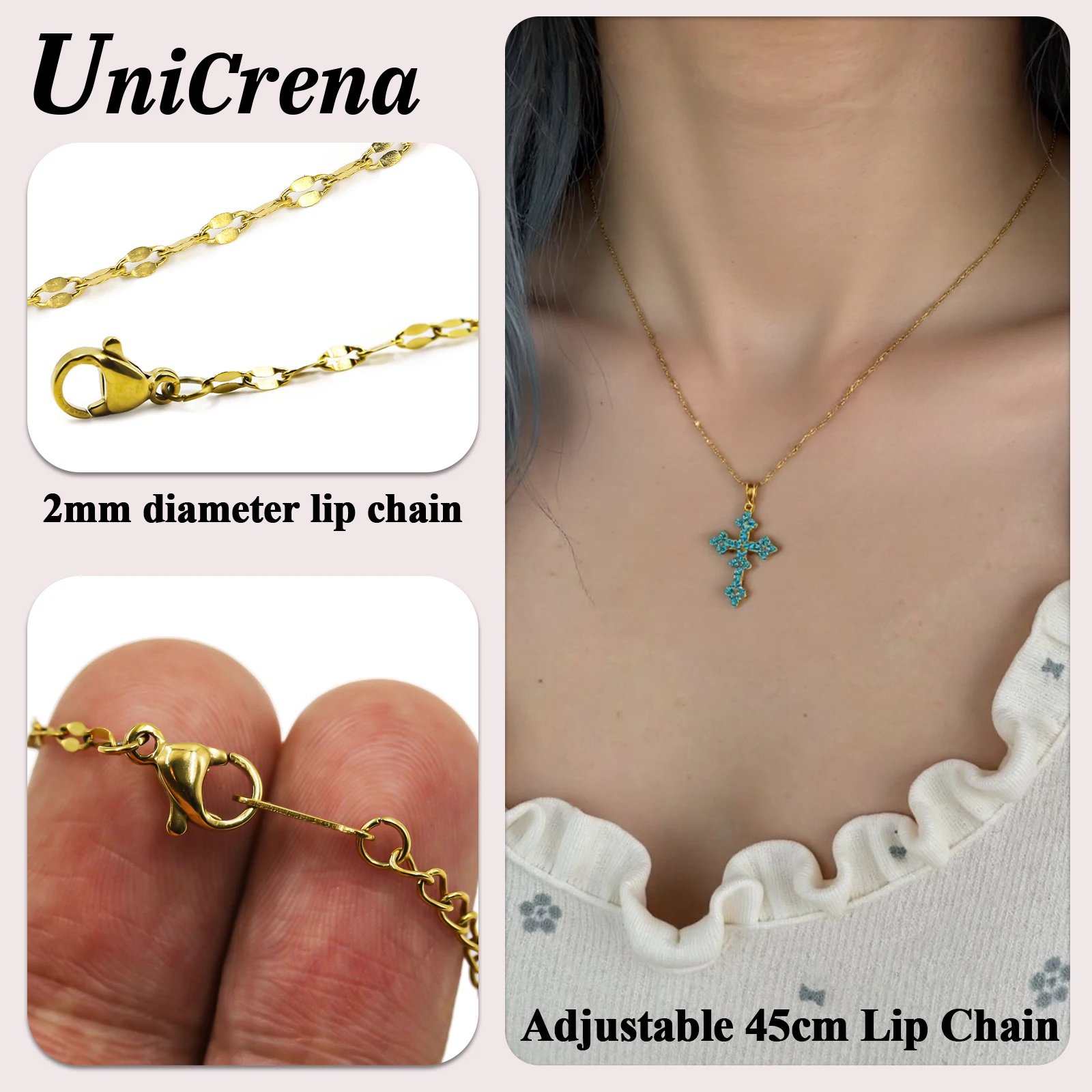 UniCrena Cross Birthstone Necklace for Women Charms Pendant with Gold Chain Christian Jewelry Birthday Gifts Mom Family 12 Color