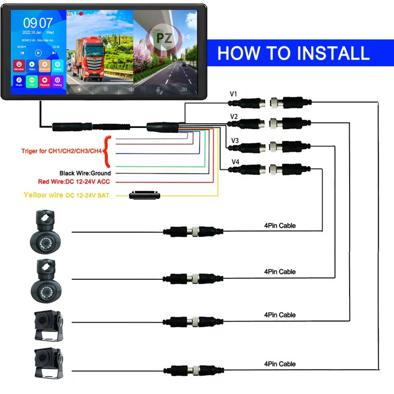 Cruscotto touch IPS universale da 10,36 pollici Kit telecamera di sicurezza Android Sistema Funzione di registrazione DVR Monitor retrovisore per auto 4K