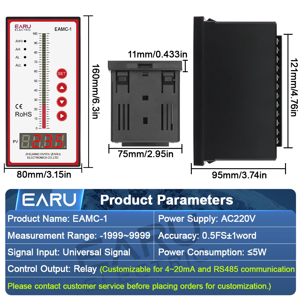 EARU 1M-10M Oil Liquid Water Level Sensor Transmitter Probe Pump Controller Float Switch 4 Relay Output Kit for Water Tank Pool