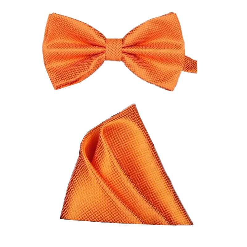 Solid Business Bow Tie Men Vintage Orange Purple Black Yellow Silver Bowtie Men For Weddings Pocket Square Handkerchief Set