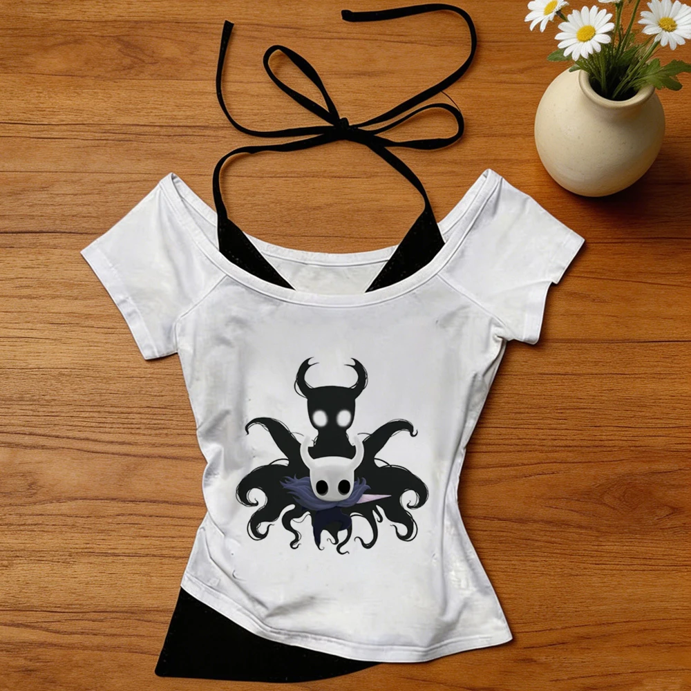 Top corto Hollow Knight para mujer, camiseta gótica vintage kawaii dollette barata, ropa de calle gyaru dollette jojifuku