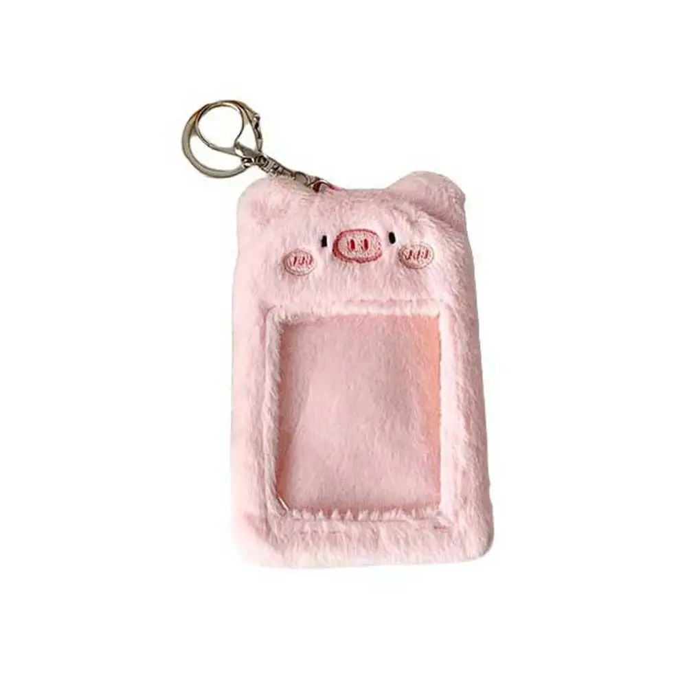 Korean Style Idol Cartoon Photocard Holder Cat Pig Yellow Duck Bear with Keychain Pendant Animal Card Cover Card Sleeve Kawaii